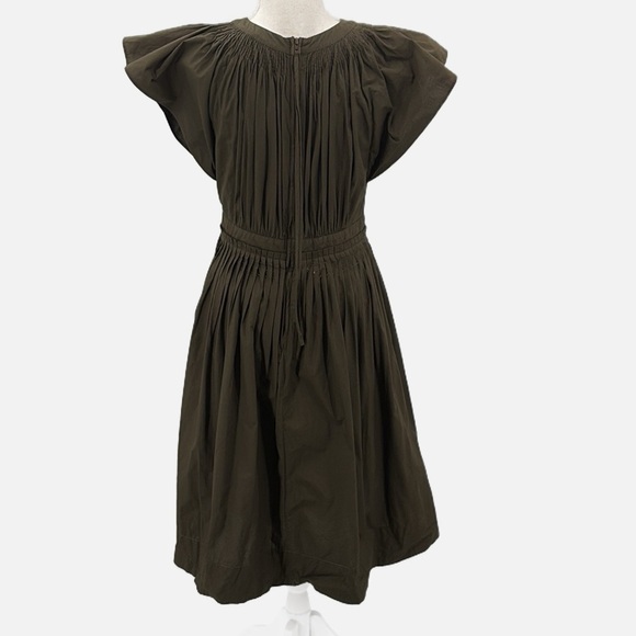 Ulla Johnson Lottie Hand Pleated Cotton Dress in Army - See Measurements - Picture 6 of 9